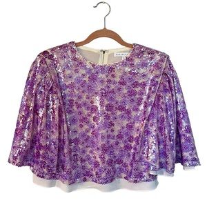 ENDLESS ROSE Flare Sleeve Super Shiny Purple Sequined Blouse Size Small